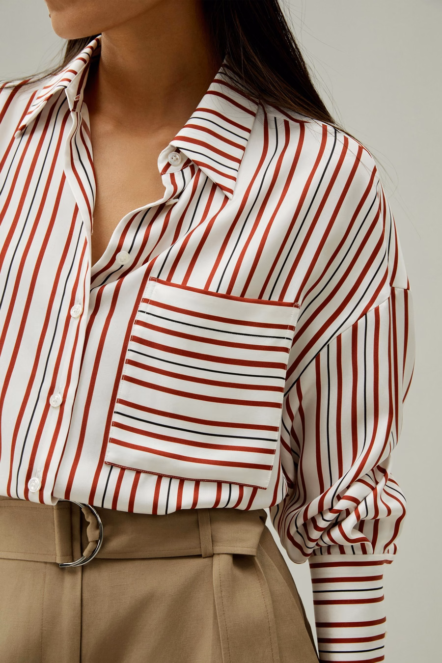 Oversized gestreepte zijden-twill shirt