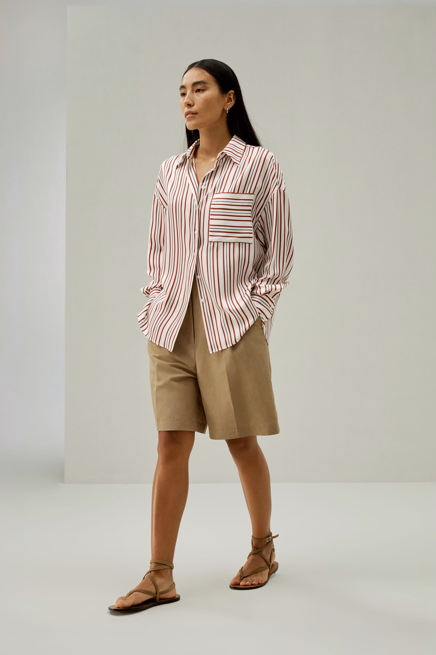 Oversized gestreepte zijden-twill shirt