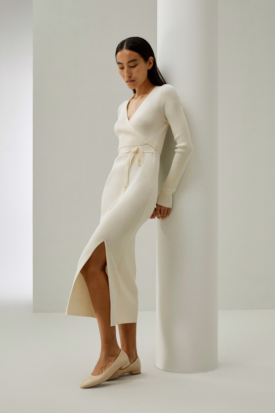 Elegante Wrap-Front Zijde Brei Jurk