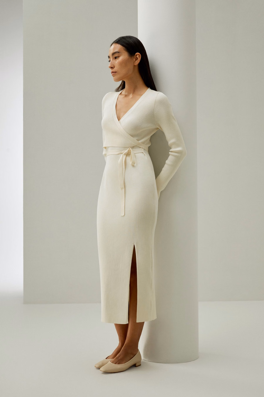 Elegante Wrap-Front Zijde Brei Jurk