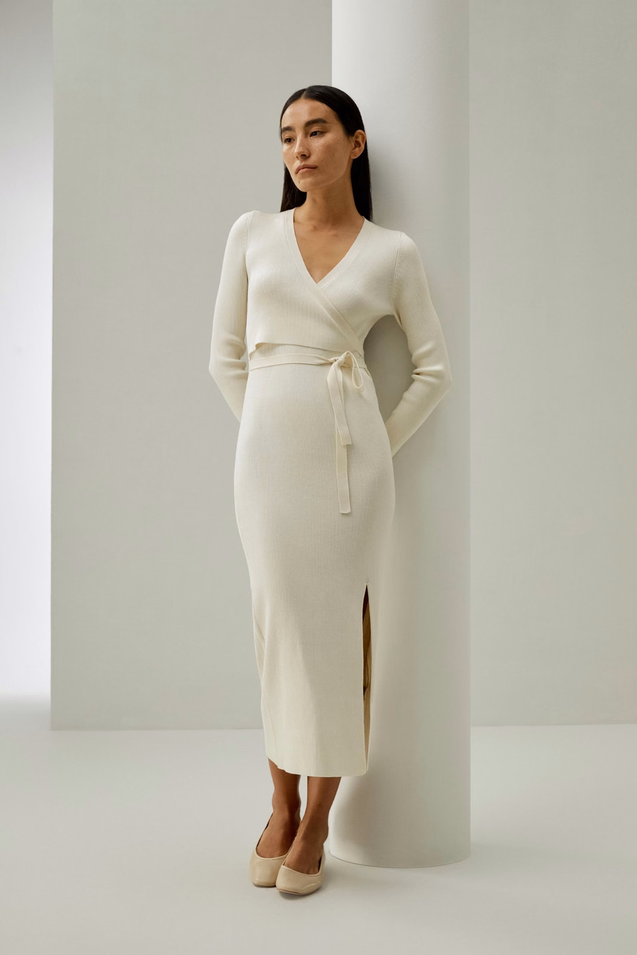 Elegante Wrap-Front Zijde Brei Jurk