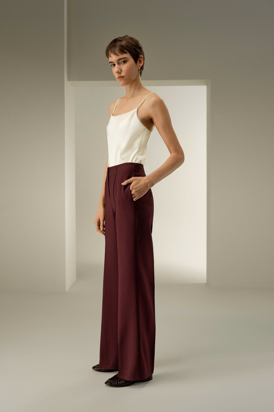 Silk-Wool Twill Flare Pants