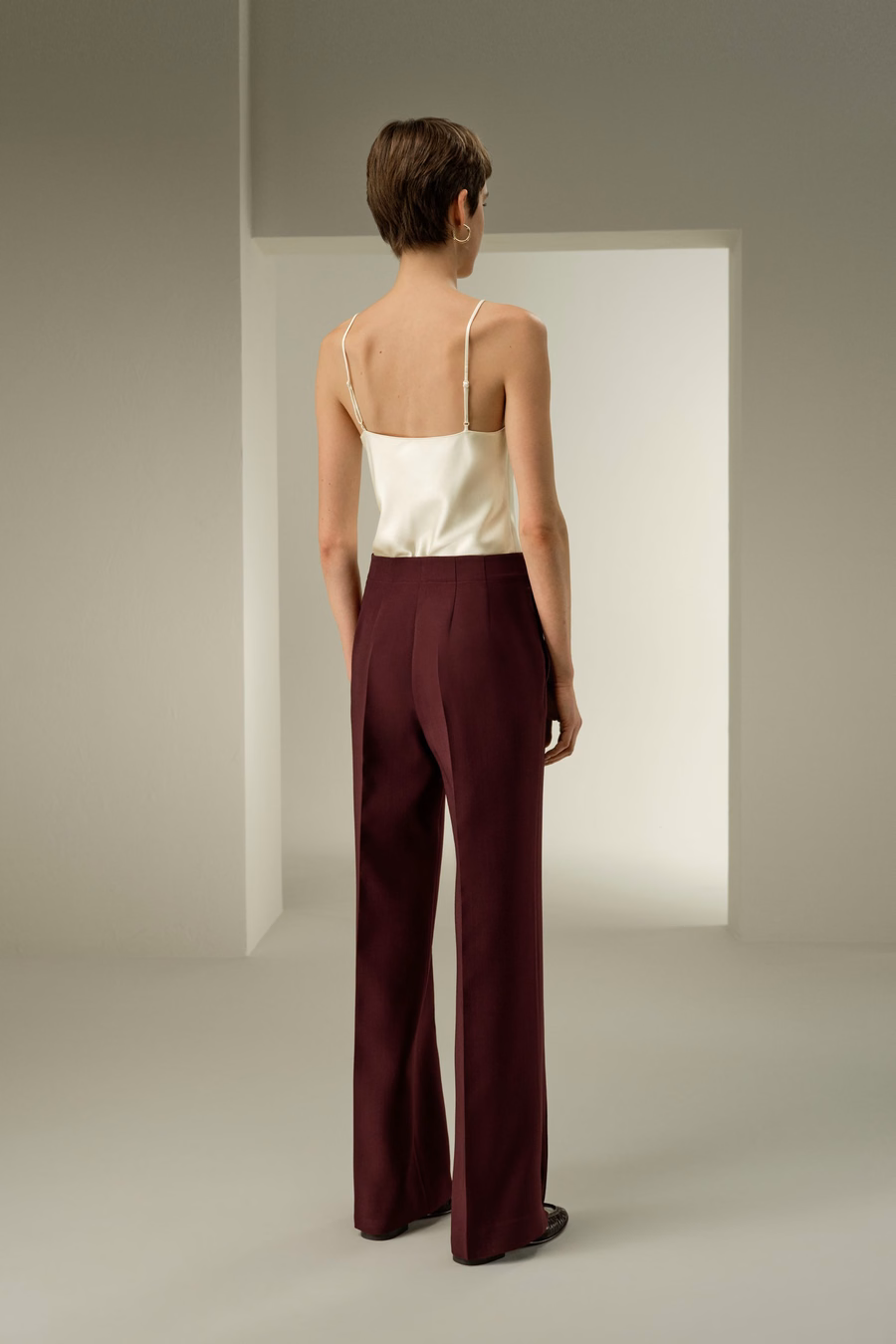 Silk-Wool Twill Flare Pants