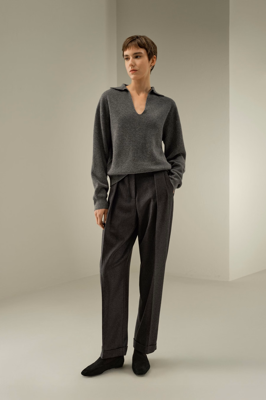 Ribbed Cashmere Polo Sweater