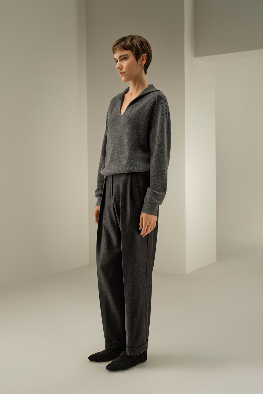Ribbed Cashmere Polo Sweater