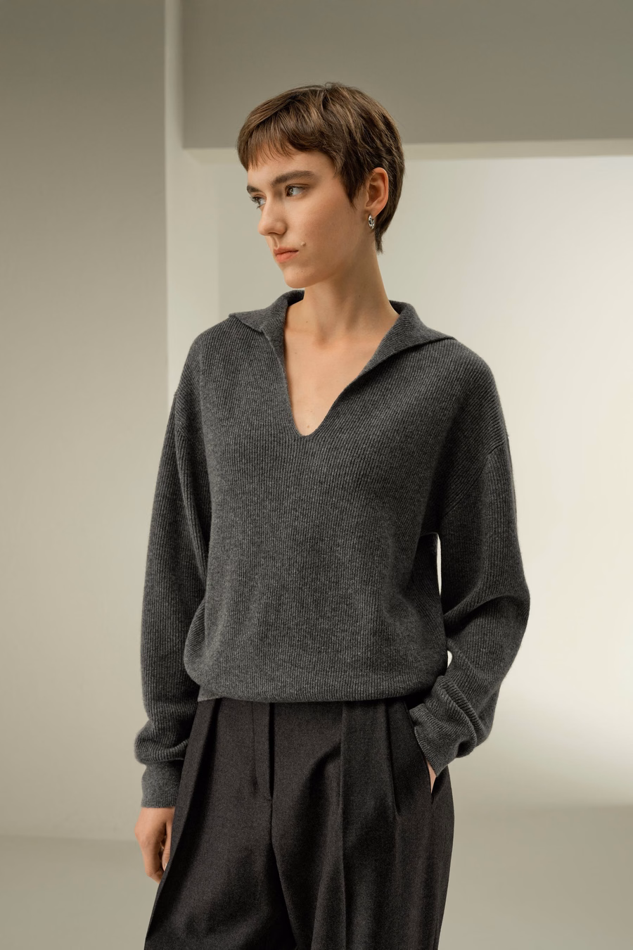 Ribbed Cashmere Polo Sweater