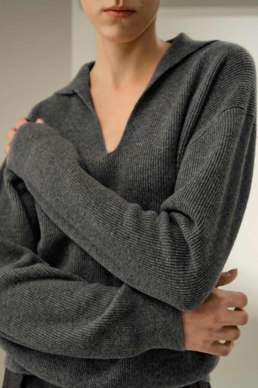 Ribbed Cashmere Polo Sweater