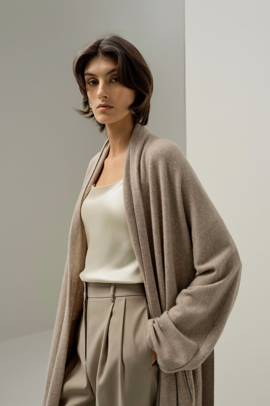 Kalf-lange cashmere cardigan