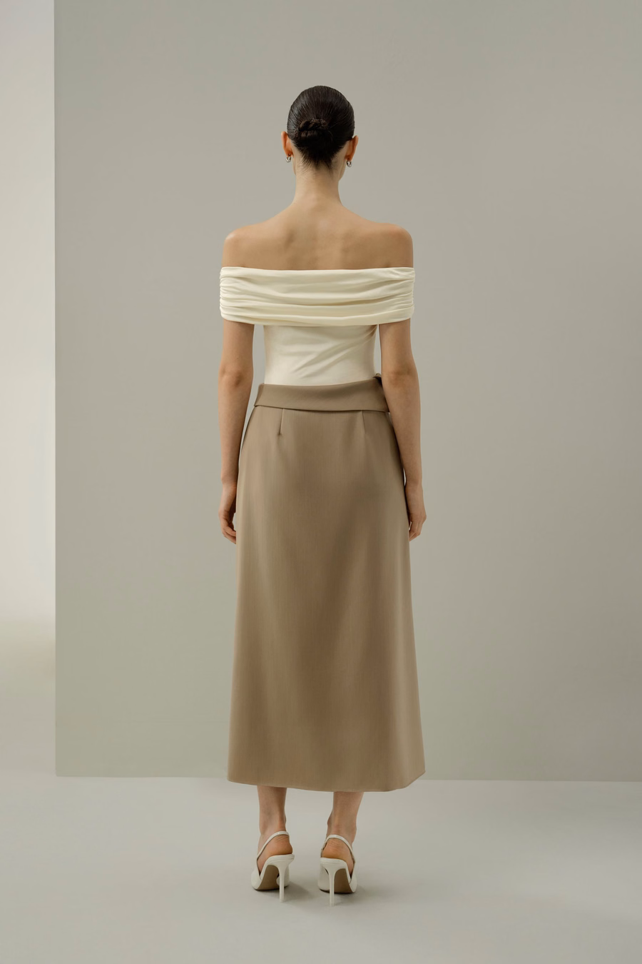 Asymmetrische Taille Zijde-Wol Midi Rok