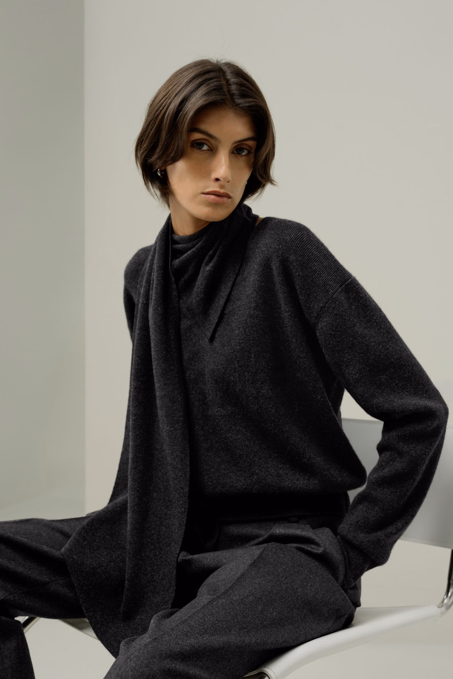 Bowtie Collar Wool-Cashmere Sweater