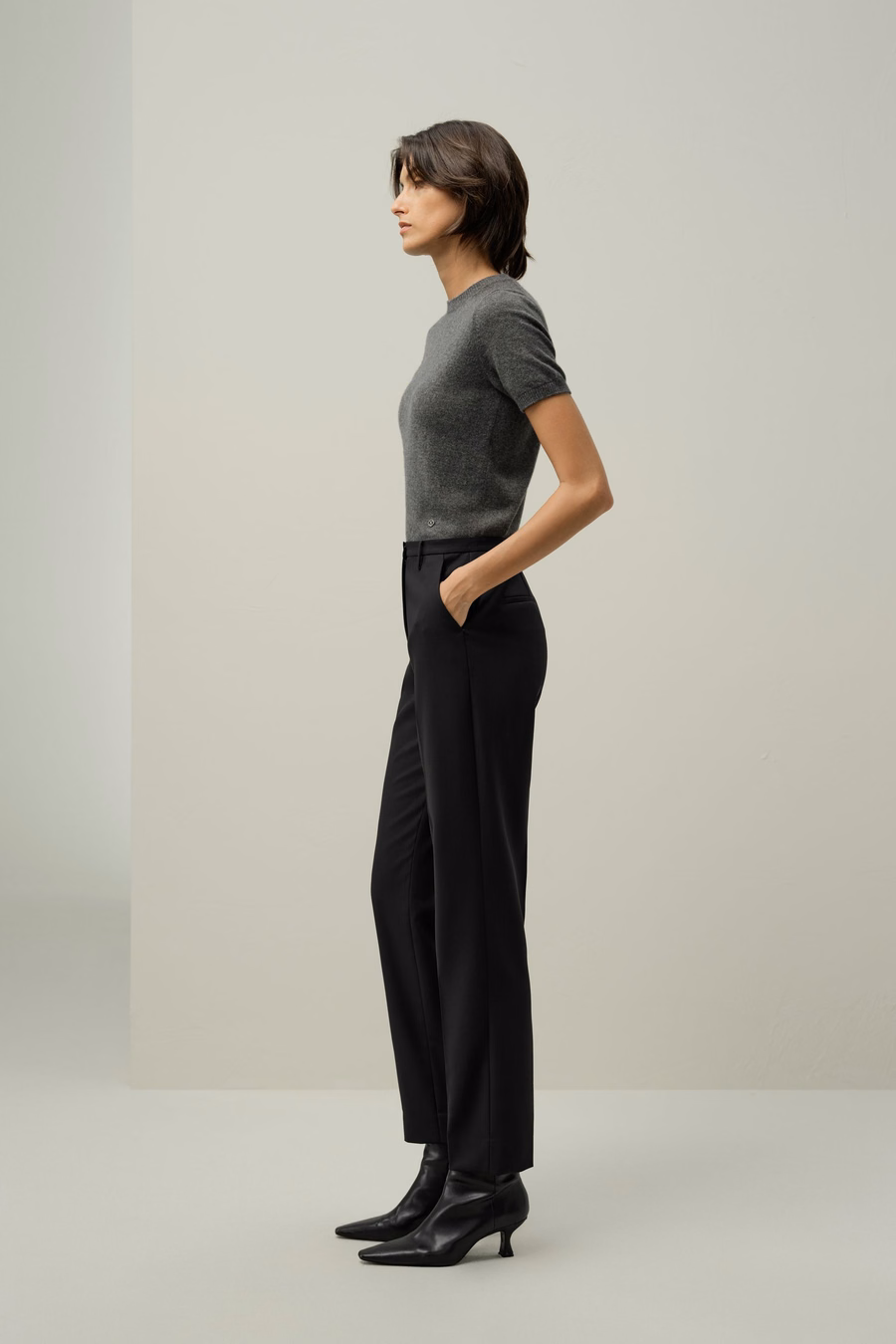 Basis zijden-wolblend slim fit broek