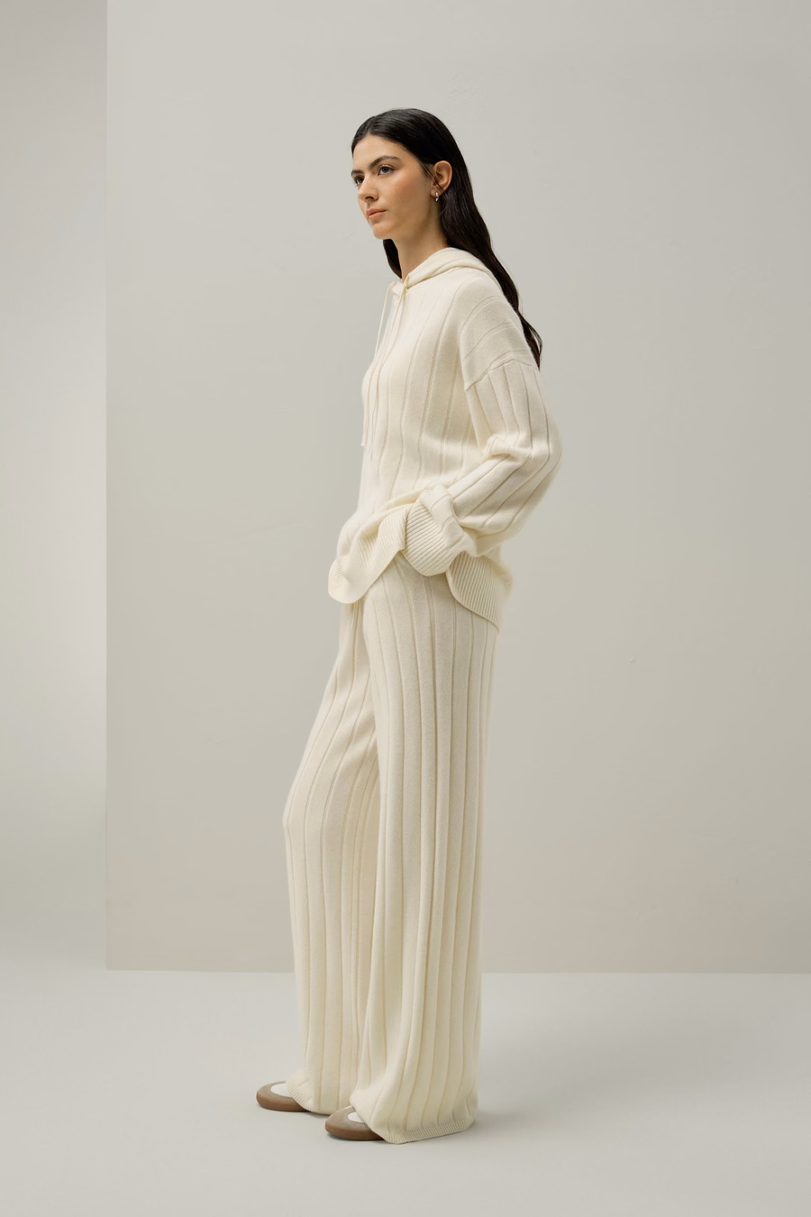 Geribbelde Hooded Knit Top