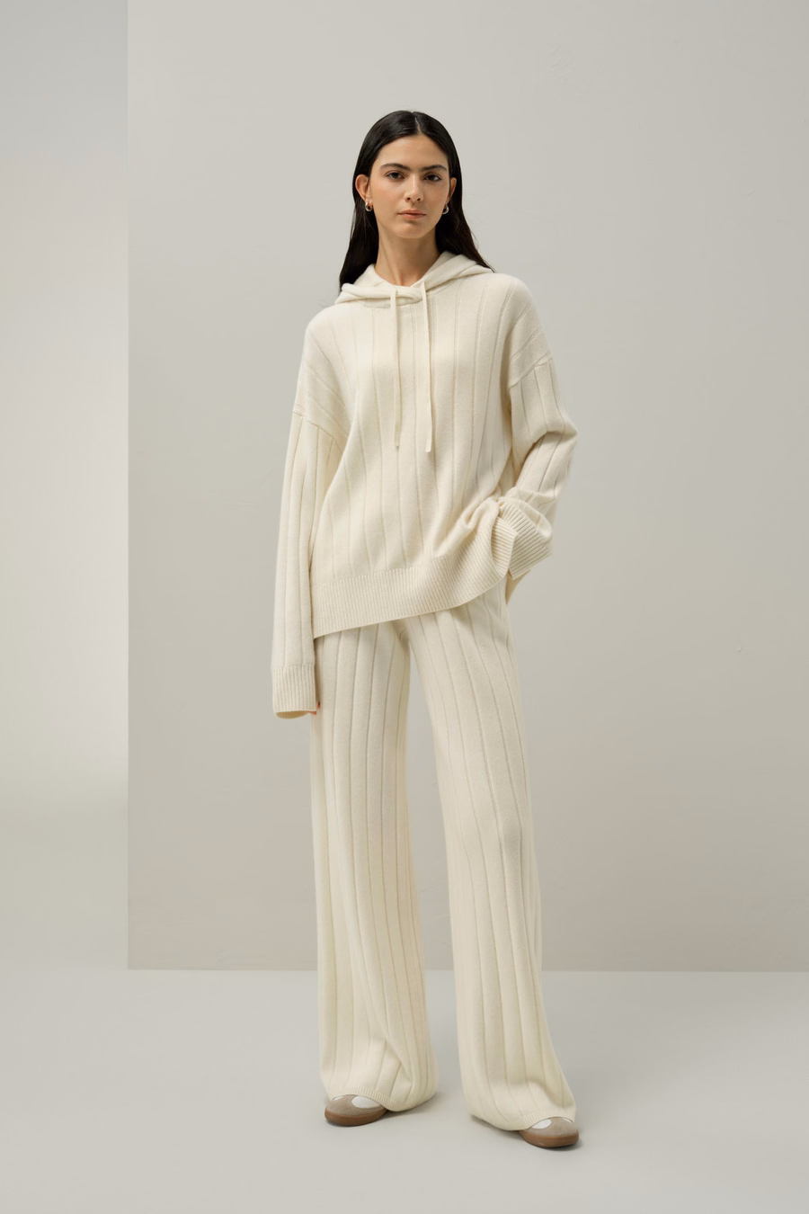 Geribbelde Hooded Knit Top
