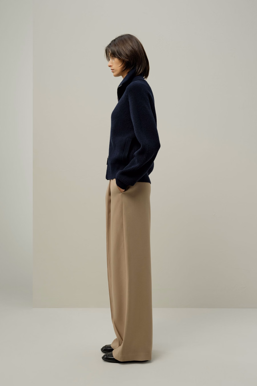 Geribbelde gebreide Turtleneck Rits Cardigan