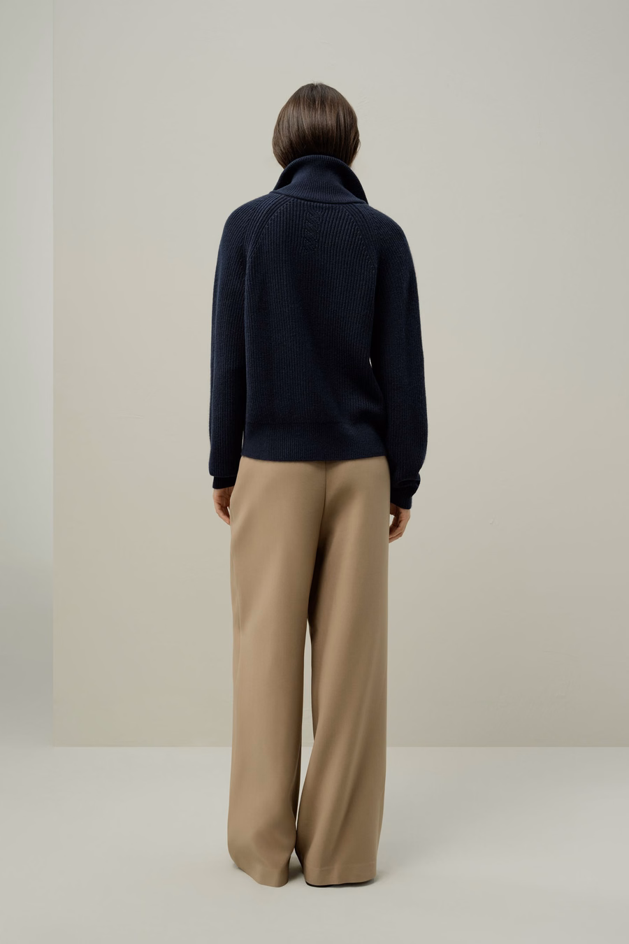 Geribbelde gebreide Turtleneck Rits Cardigan
