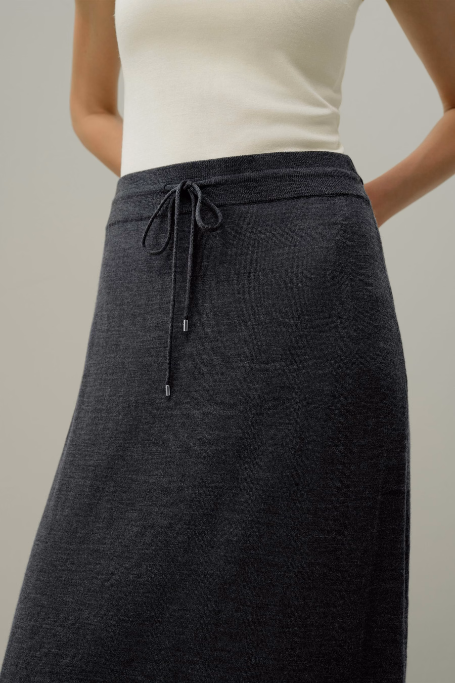Merino Wool Drawstring Maxi Skirt