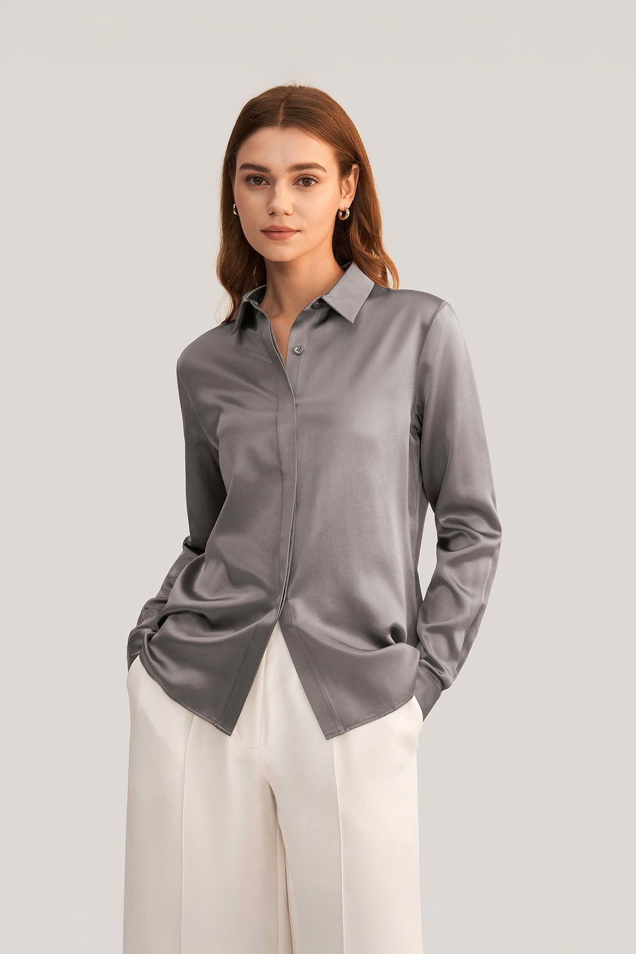 Basis Verborgen Knoplijst Zijde Shirt