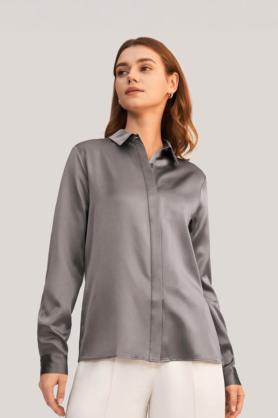 Basis Verborgen Knoplijst Zijde Shirt