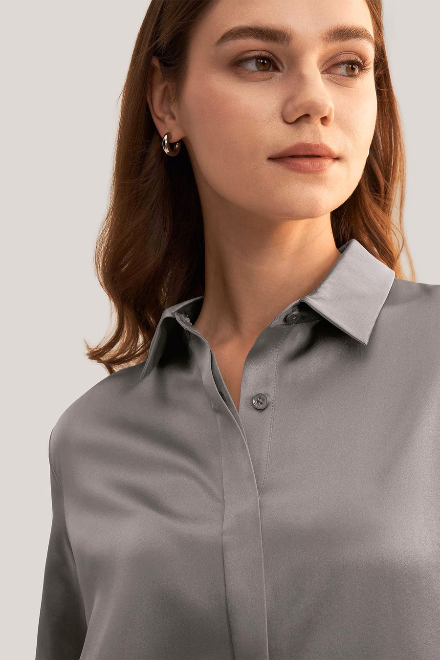 Basis Verborgen Knoplijst Zijde Shirt