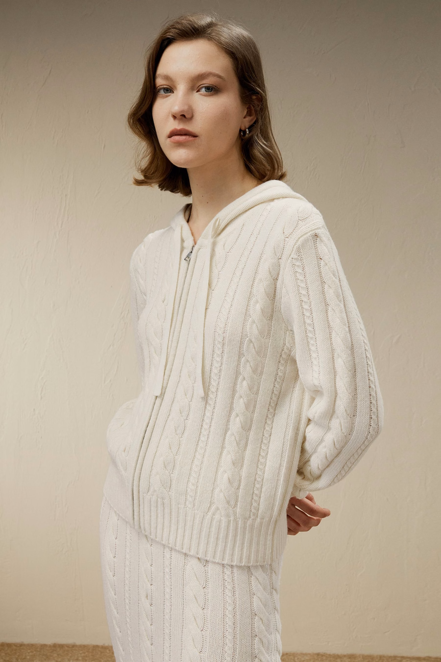 Bela Kabelgebreide Wol-Kasjmier Mix Hoodie