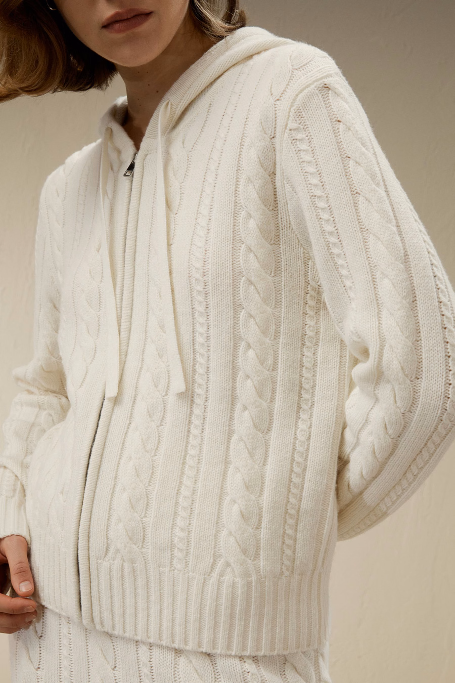 Bela Kabelgebreide Wol-Kasjmier Mix Hoodie