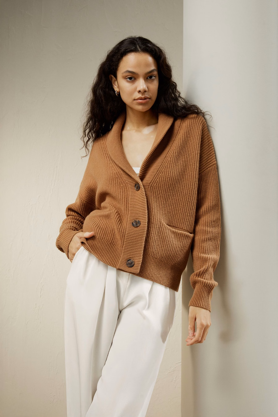 Wool-Cashmere Blend Shawl Collar Cardigan