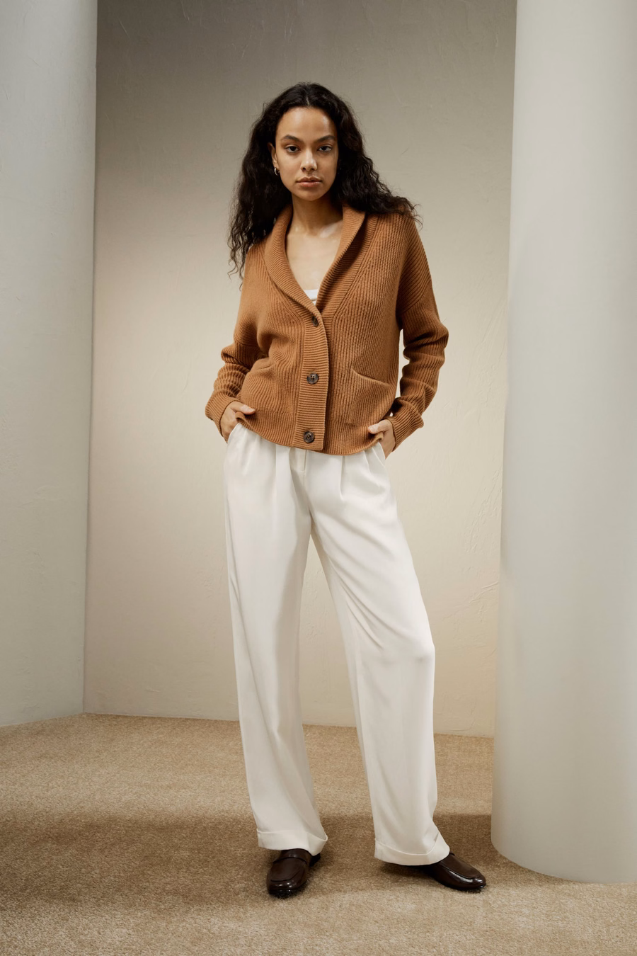 Wool-Cashmere Blend Shawl Collar Cardigan