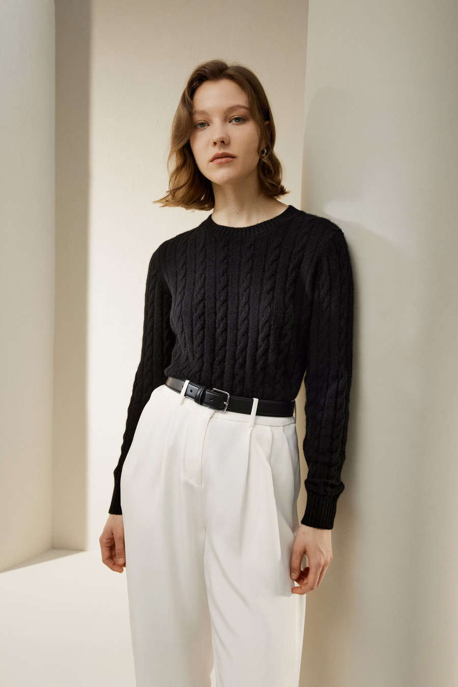 Classic Cable Knit Sweater met Ribbelranden