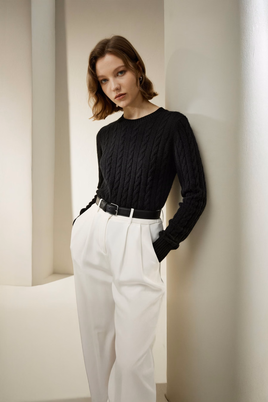 Classic Cable Knit Sweater met Ribbelranden