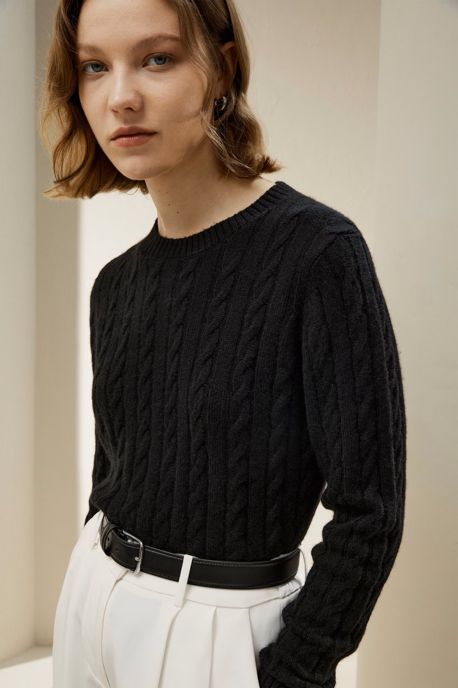 Classic Cable Knit Sweater met Ribbelranden