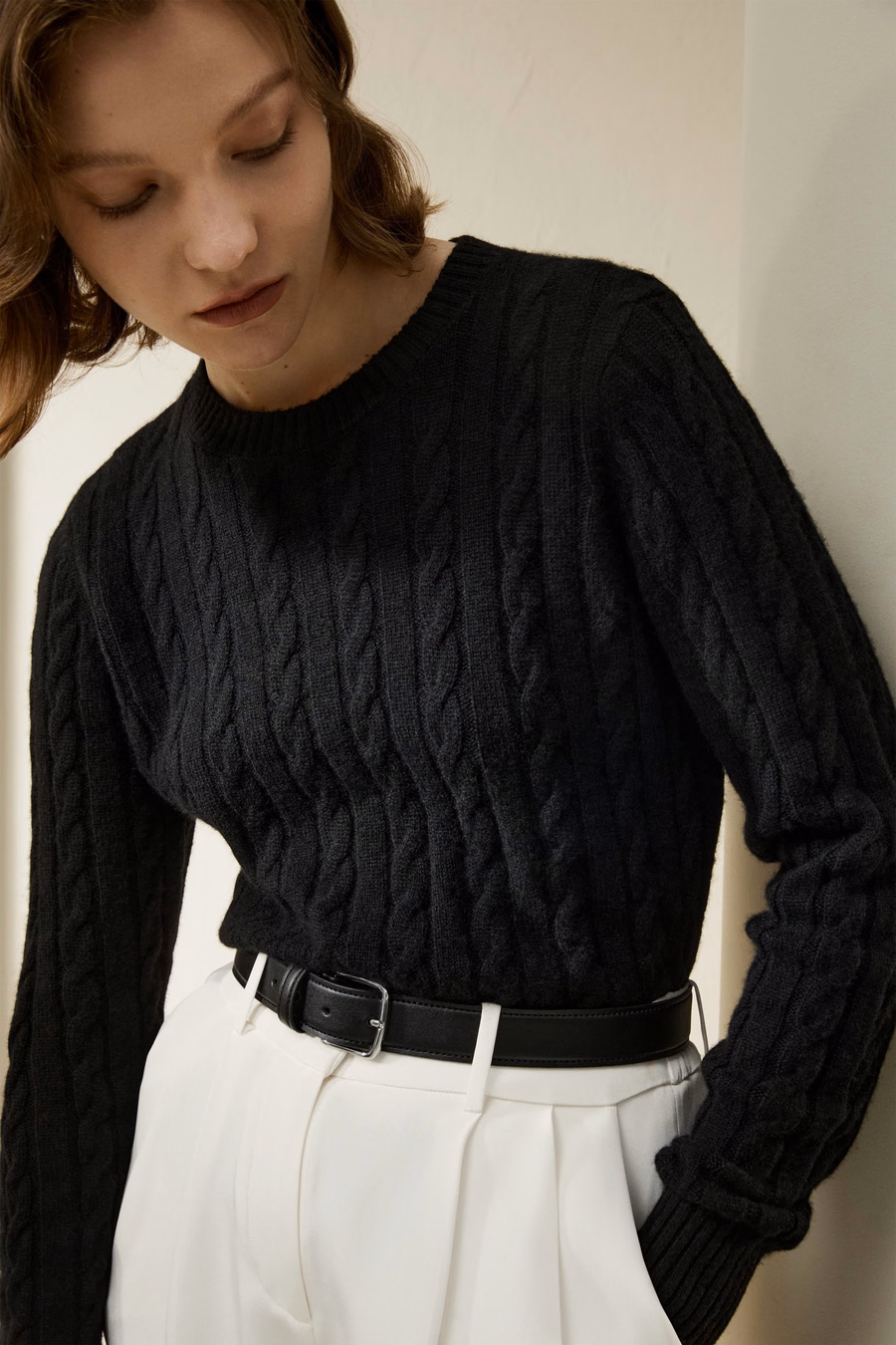 Classic Cable Knit Sweater met Ribbelranden
