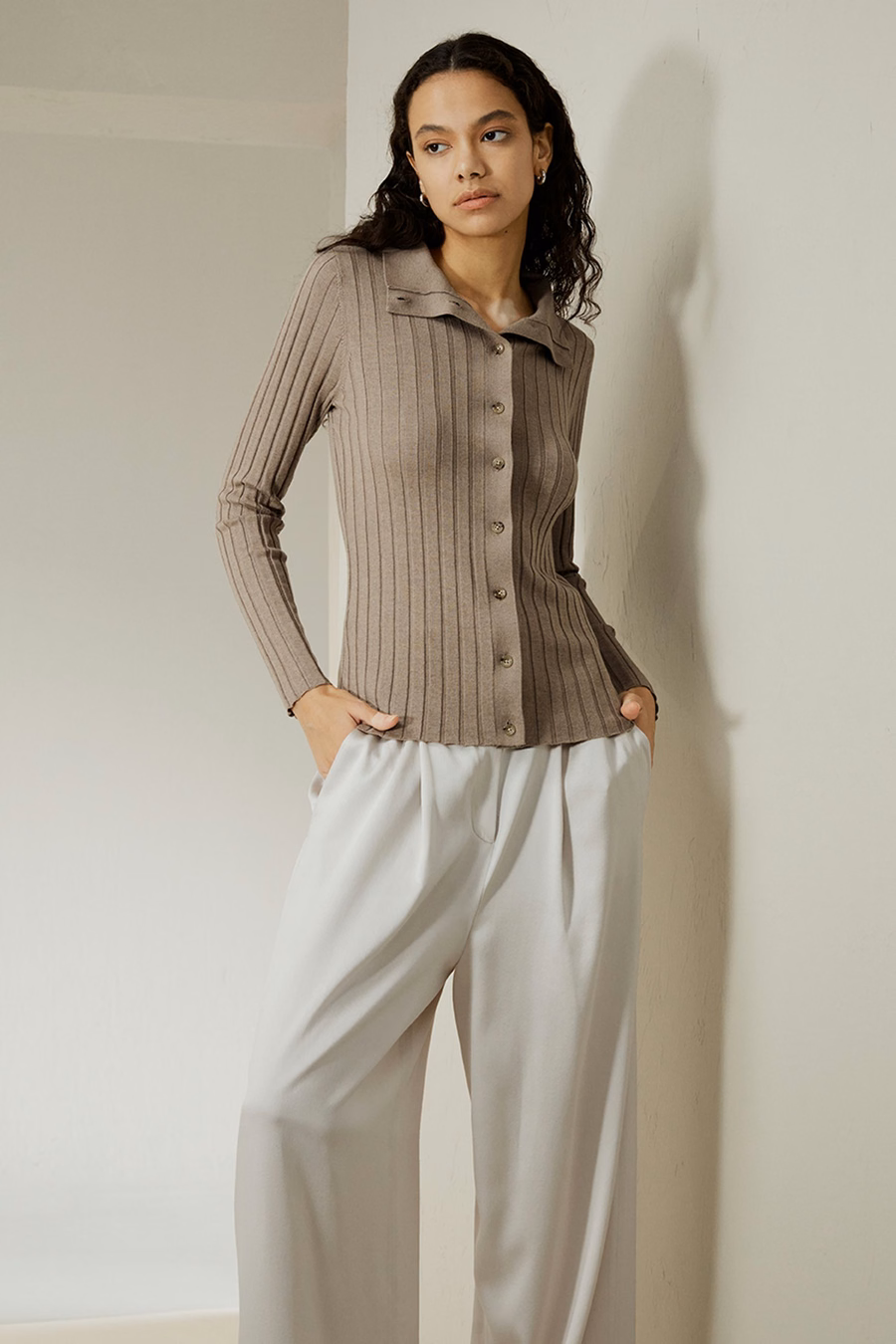 Geribbeld Zijde-Kashmirmix Cardigan