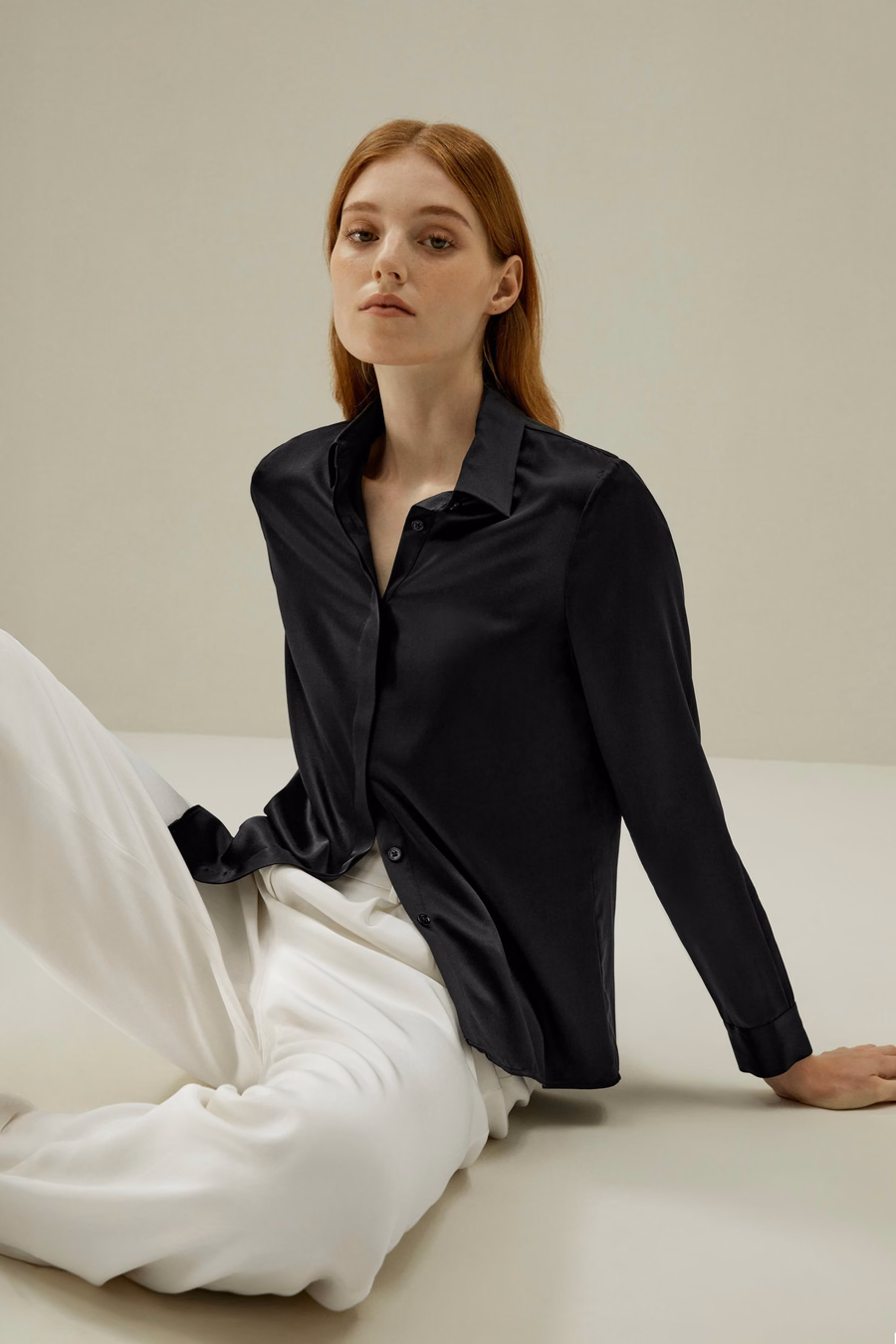 Basis Verborgen Knoplijst Zijde Shirt