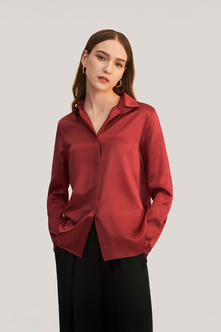 Basis Verborgen Knoplijst Zijde Shirt