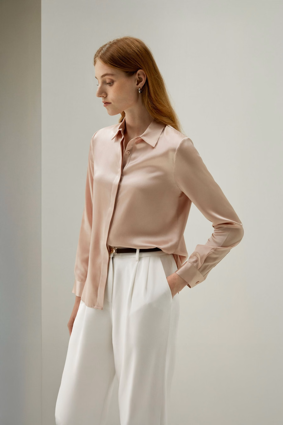 Basis Verborgen Knoplijst Zijde Shirt