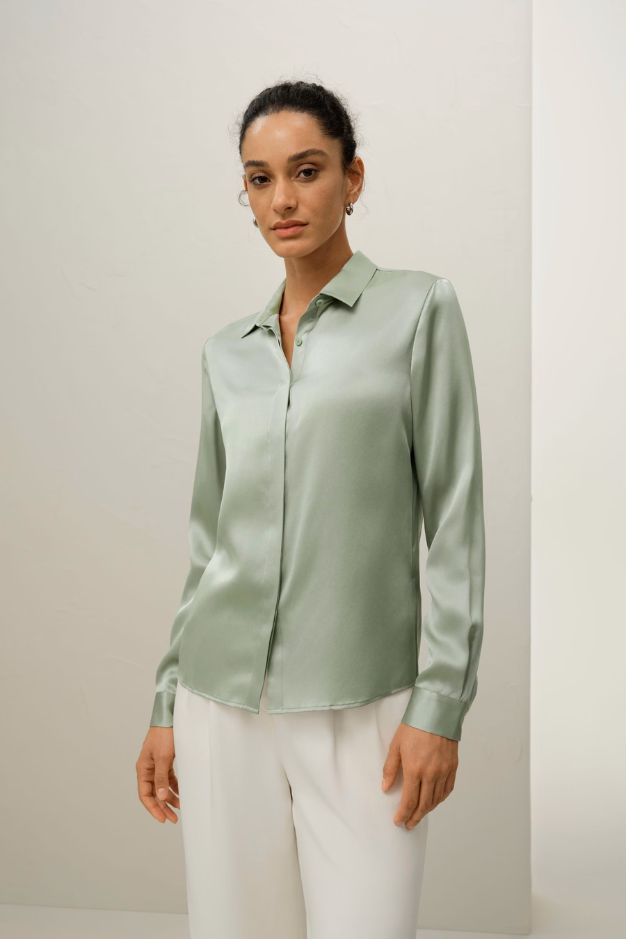 Basis Verborgen Knoplijst Zijde Shirt