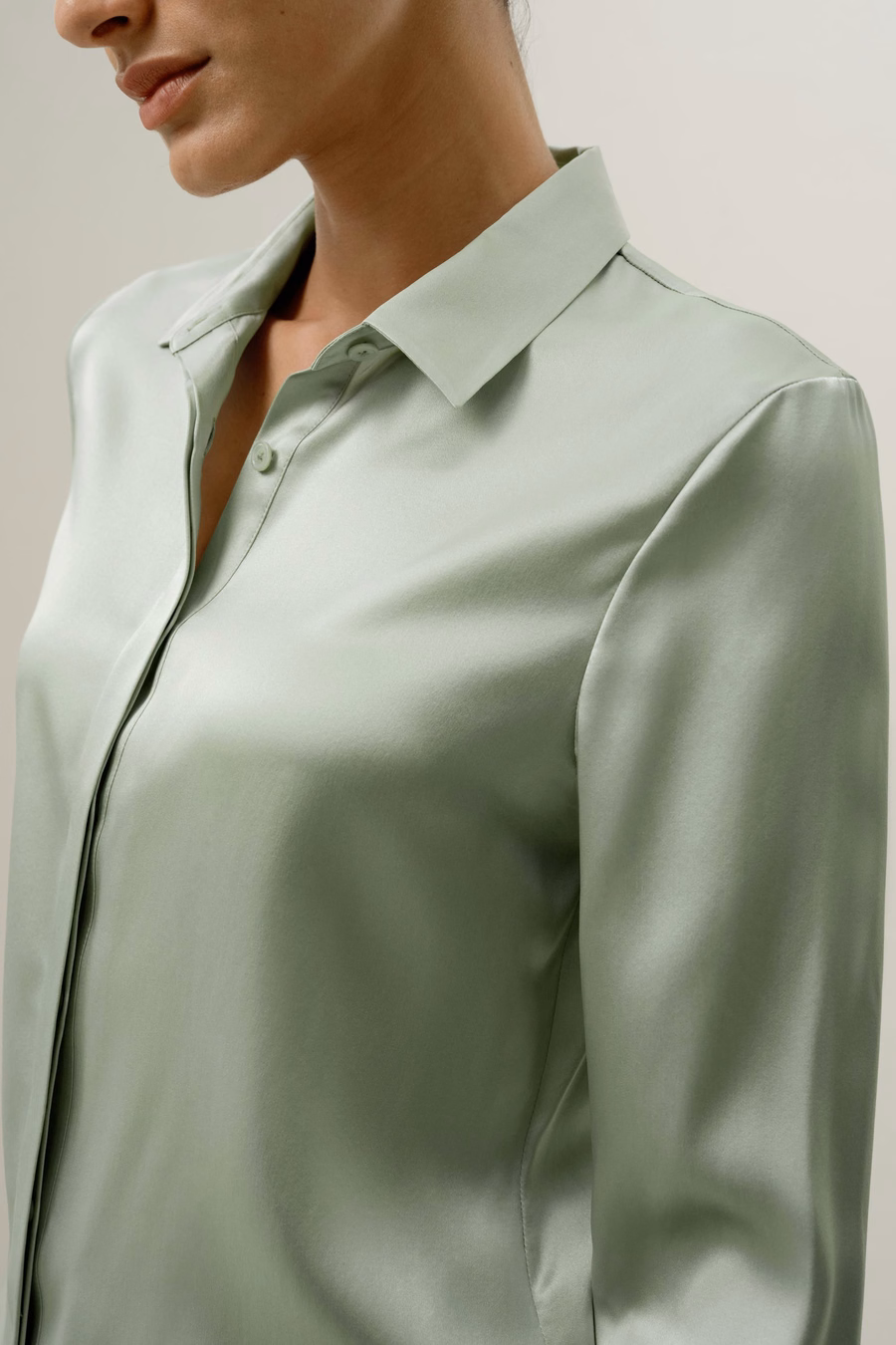 Basis Verborgen Knoplijst Zijde Shirt