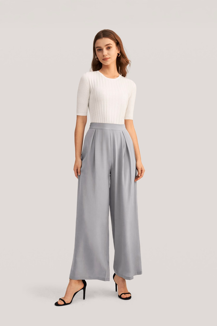 Smooth Silk Wide Leg Cropped Pants