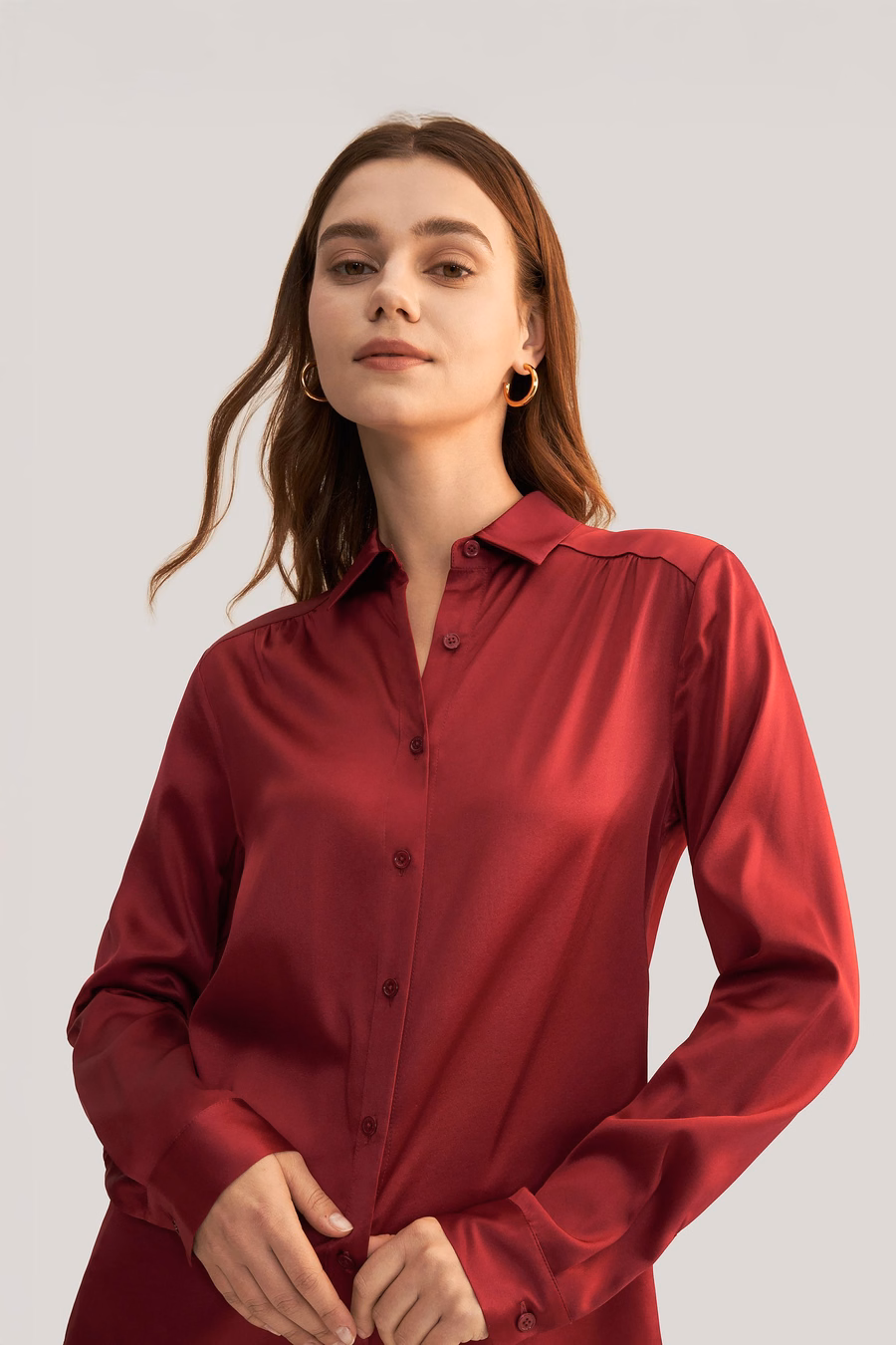 Long Sleeves Collared Silk Blouse