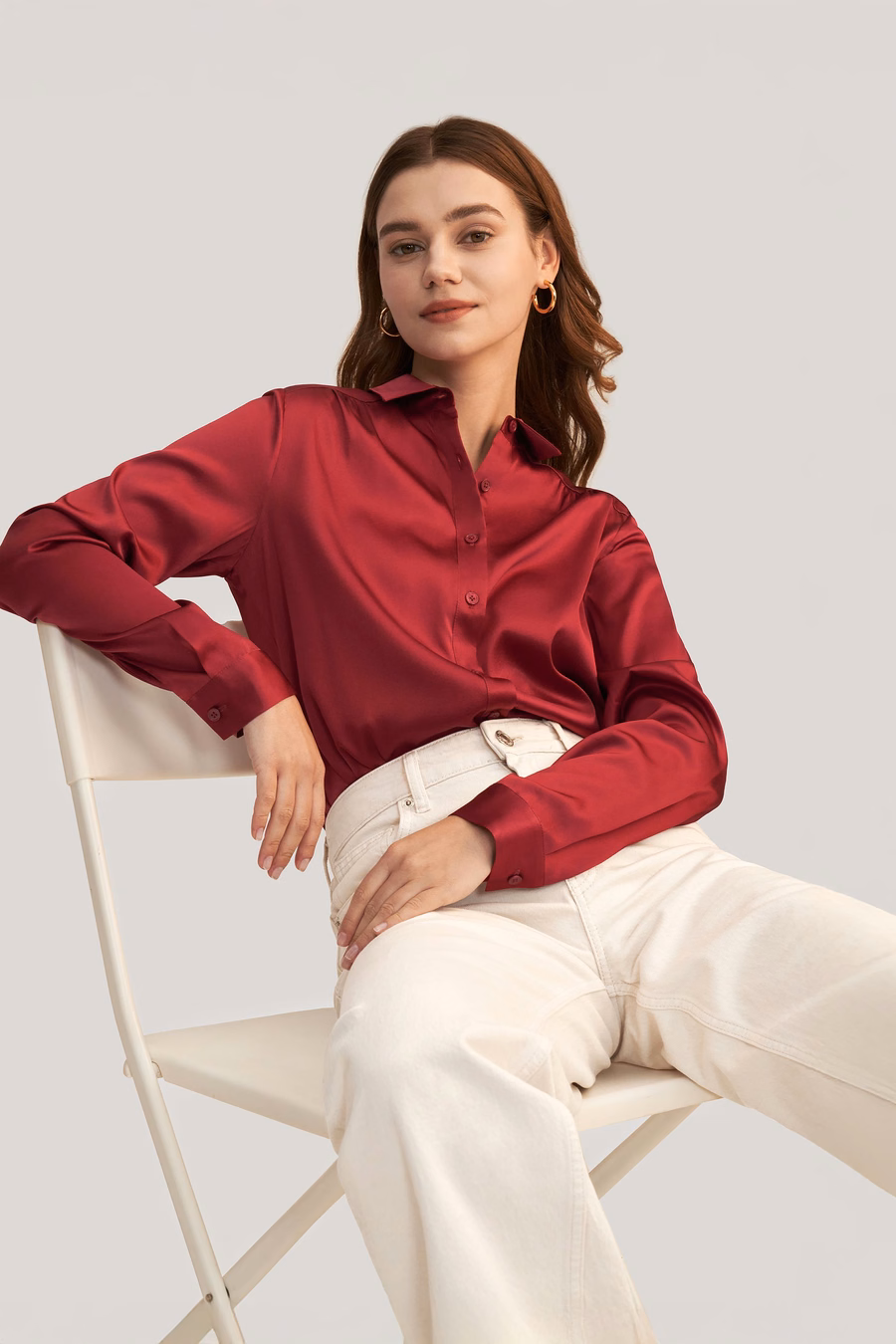 Long Sleeves Collared Silk Blouse