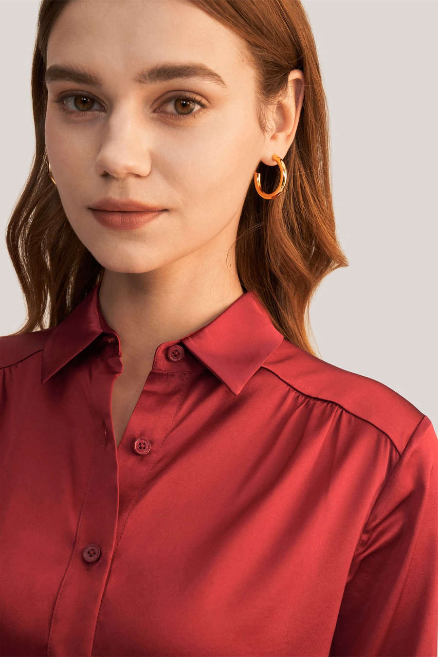 Long Sleeves Collared Silk Blouse
