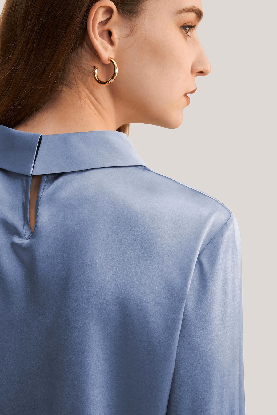 Stand Collar Long Sleeves Silk Blouse