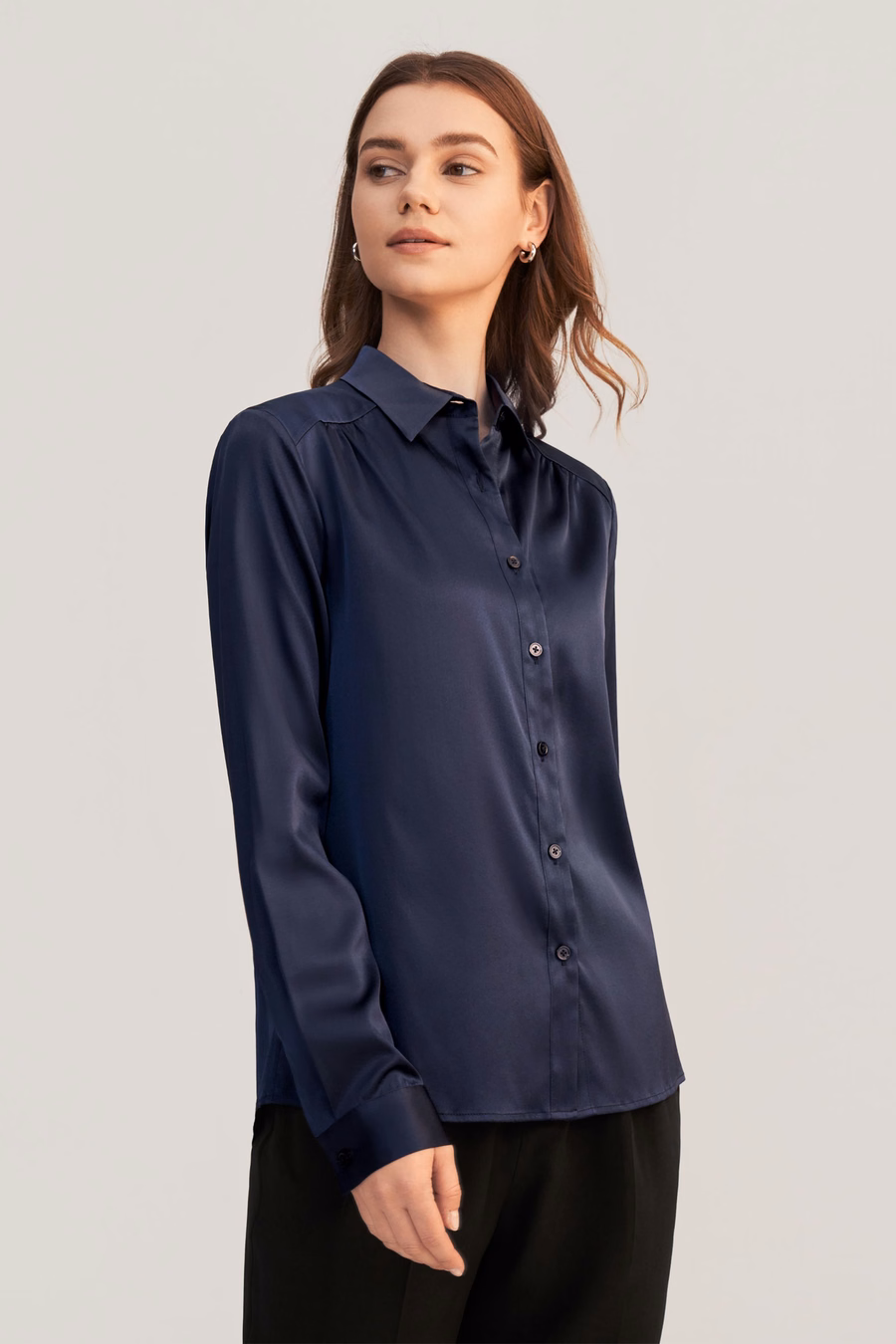 Long Sleeves Collared Silk Blouse