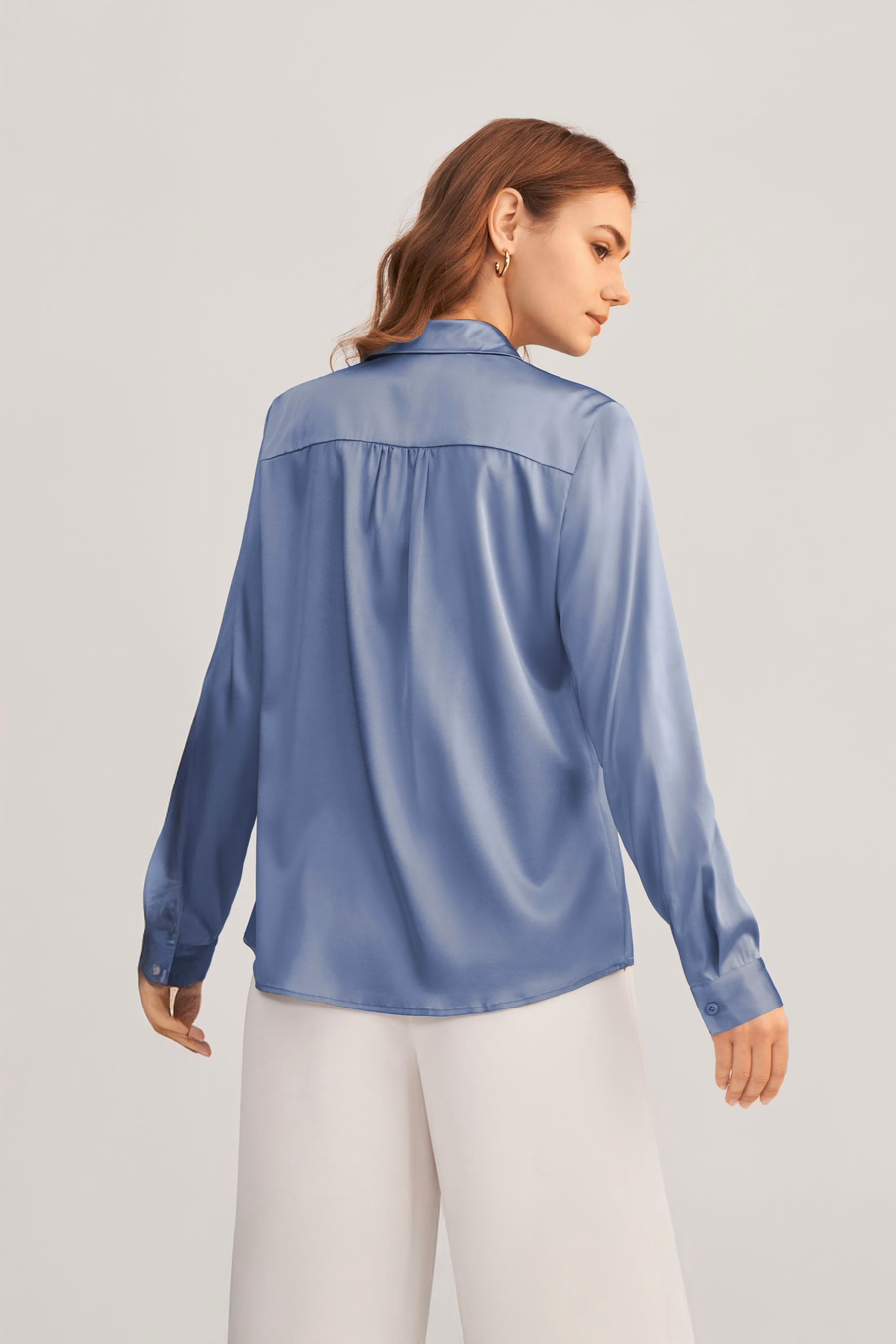 Long Sleeves Collared Silk Blouse
