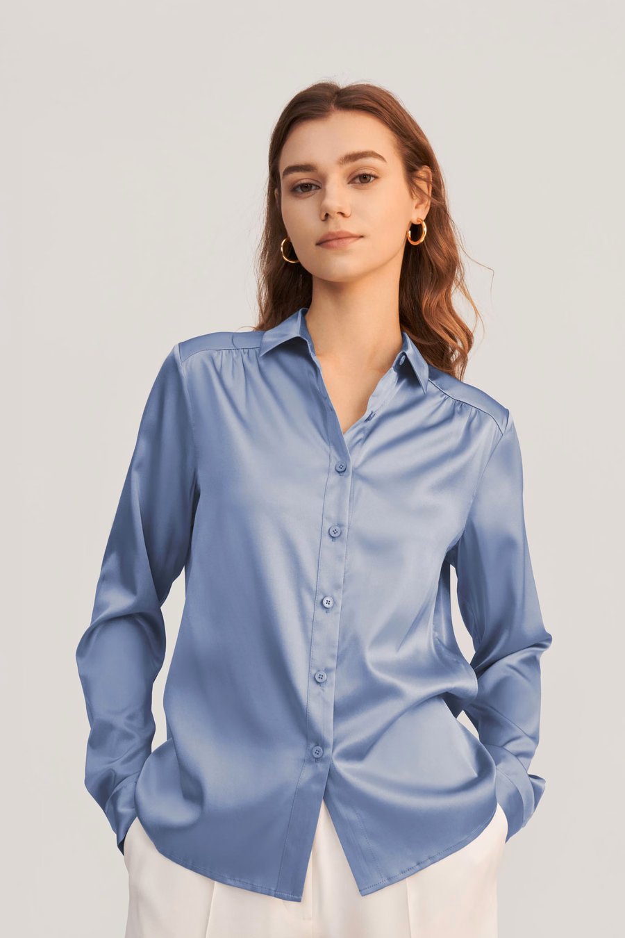 Long Sleeves Collared Silk Blouse