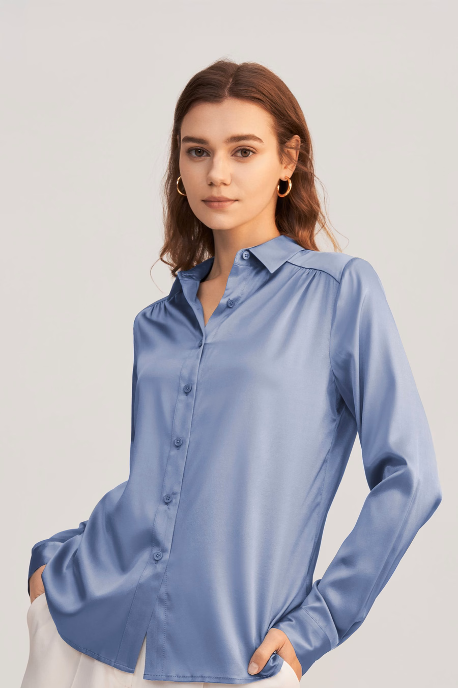 Long Sleeves Collared Silk Blouse