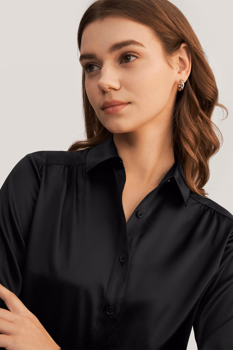 Long Sleeves Collared Silk Blouse