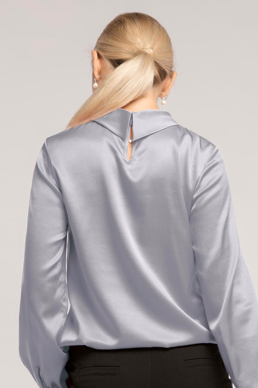 Stand Collar Long Sleeves Silk Blouse