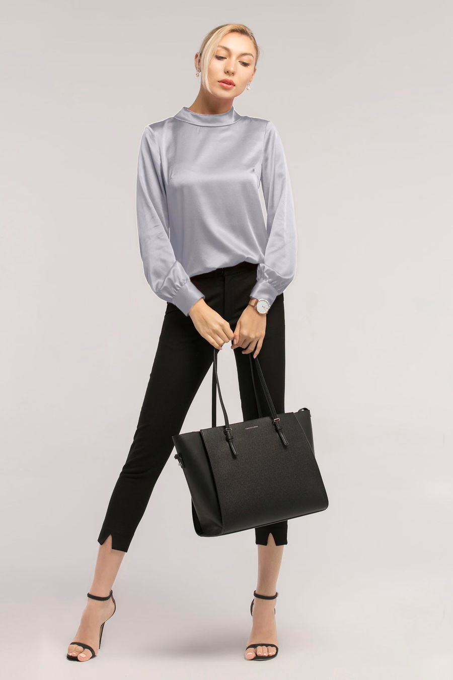 Stand Collar Long Sleeves Silk Blouse