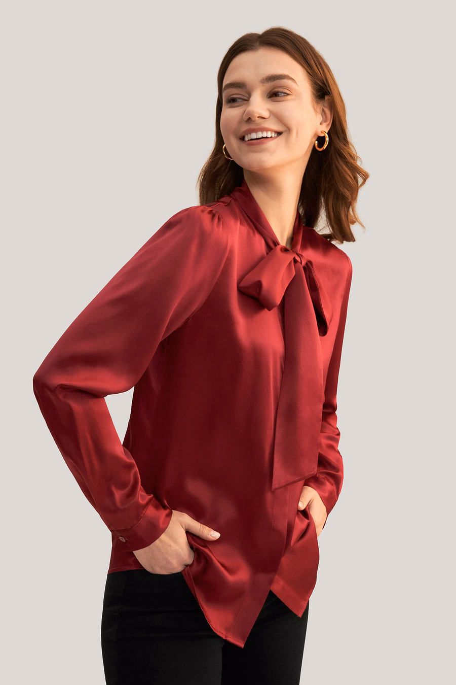 Vrouwen vlinderdas kraag zijde blouse